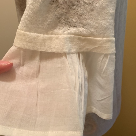 Stefanel Cream Sheer Short Sleeve Tee with ruffle like detail on sleeve - Picture 5 of 10